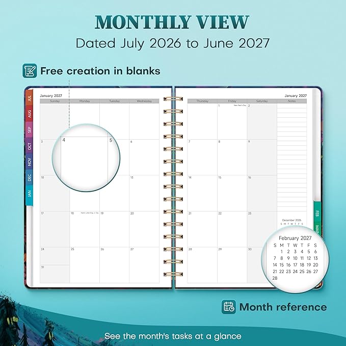 Planner 2026-2027 Monthly and Weekly Academic Planner July 2026 - June 2027, Hardcover Calendar 2026-2027 Agenda Daily Planner for Student Teacher School Office Supplies, 6" x 8.3", Wild Mountain