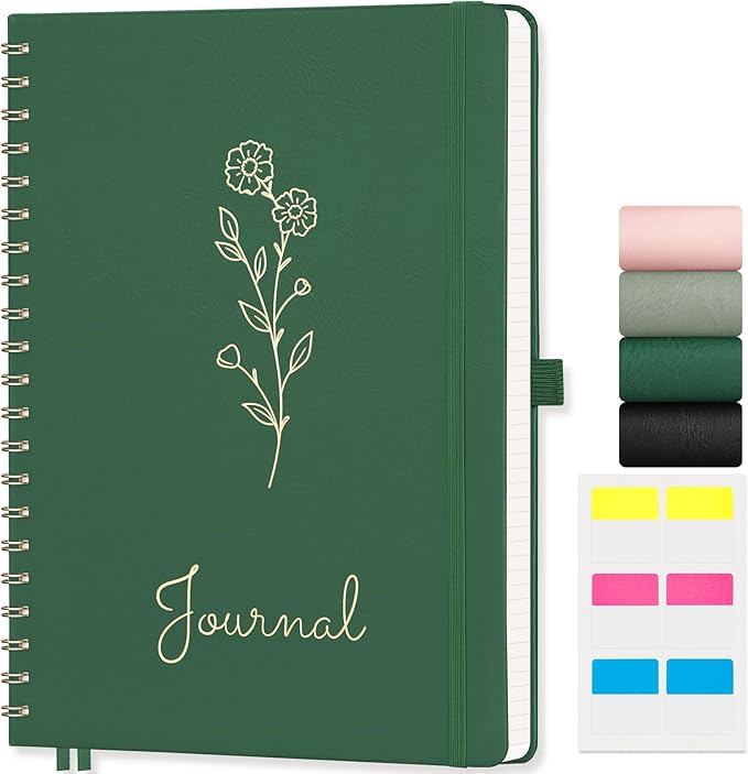 EMSHOI Spiral Graph Notebook, 110 Pages, A4 Large 8.27"x11.2", 100 GSM Thick Paper, PU Leather Hardcover Journal, 5mm Grid Notebook for Work School Math Engineering Writing Graphing, Dark Green