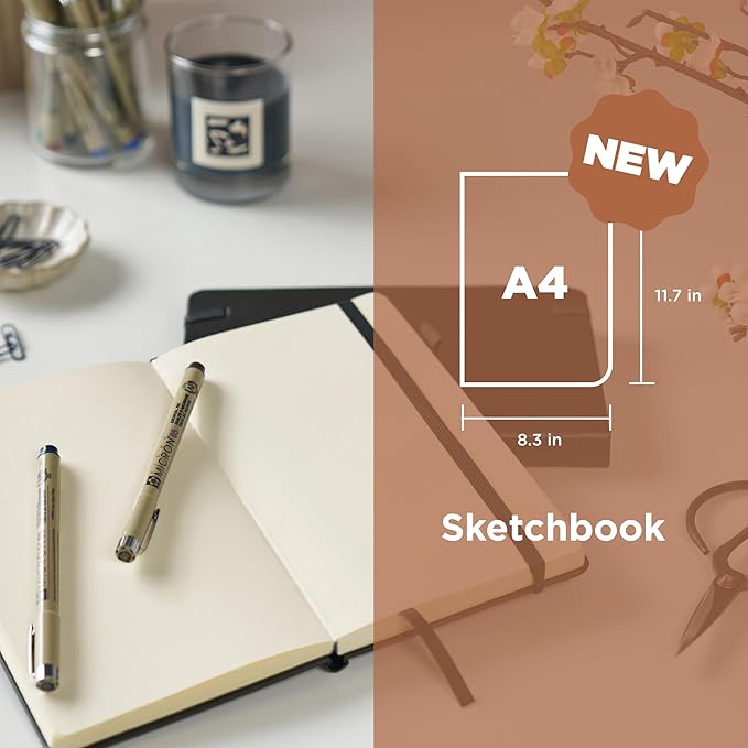 Sakura Sketchbook A4 - Drawing Sketchbook for Visual Journaling, Effortless Sketching & Personal Use - 140 GSM Paper - Hardcover Hardcover - 160 Pages - 8.3 x 11.7" - Black - Cream Paper