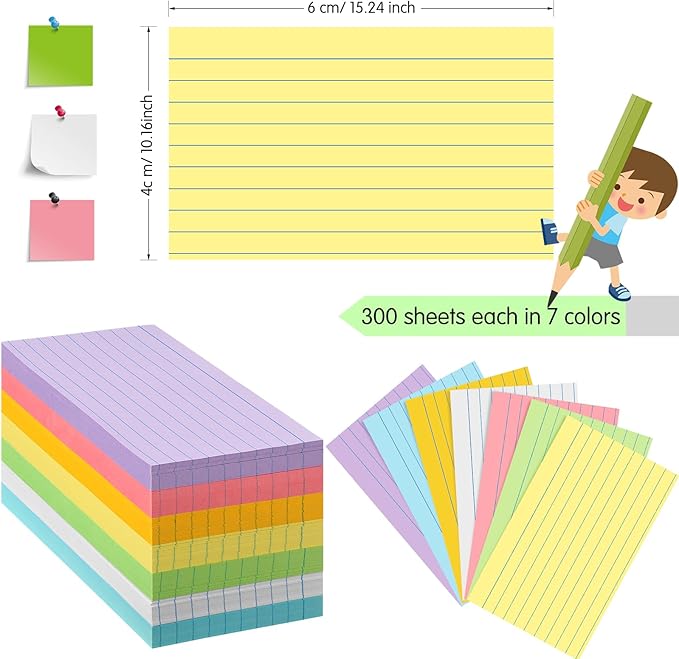 Fainne 2100 Pcs Colored Index Cards Bulk Neon Ruled Note Cards with Lines for Studying Rainbow Pad Index Notecards for Studying School Supply College Office(4 x 6 Inch,Light Color)