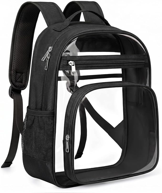 Soimeat Clear Backpack for Girls Boys - Kids Clear Bookbag - Fabric & PVC Transparent Backpacks for Elementary School, Black