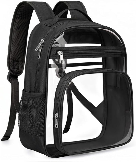 Soimeat Clear Backpack for Girls Boys - Kids Clear Bookbag - Fabric & PVC Transparent Backpacks for Elementary School, Black