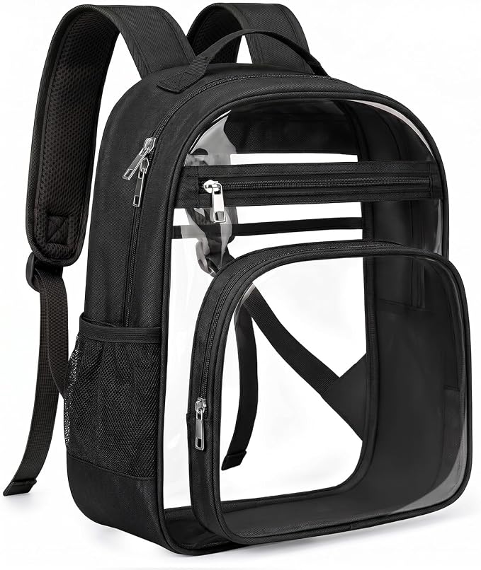 Soimeat Clear Backpack for Girls Boys - Large Kids Clear Bookbag - Fabric & PVC Transparent Backpacks for Elementary School, Black