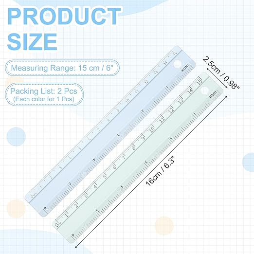 PATIKIL Metal Ruler 6 Inch/15cm, 2 Pcs Aluminum Straight Edge Ruler, Dual Scale Measuring Tool with Inch/Centimeter Scales & Hole for Math Office Drawing Engineering Home, Green/Blue