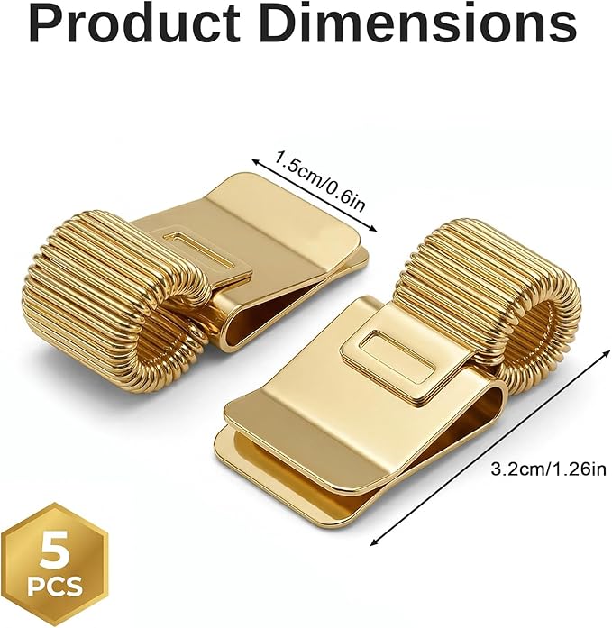 Chedin 5 Pack Gold Metal Pen Clip Holder, Portable Adjustable Spring Pen Loop Organizer for Notebook & Clipboard, Suitable for School Office, Home