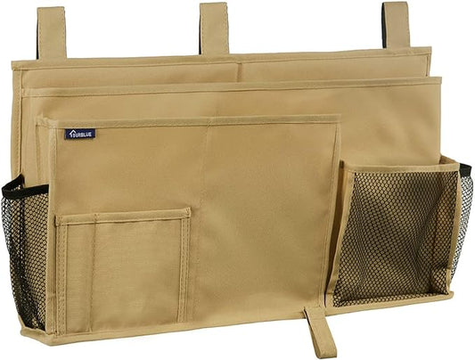 Surblue Bedside Caddy Hanging Bed Organizer Storage Bag Pocket for Bunk and Hospital Beds, College Dorm Rooms Baby Bed Rails,Camp 8 Pockets (Khaki)