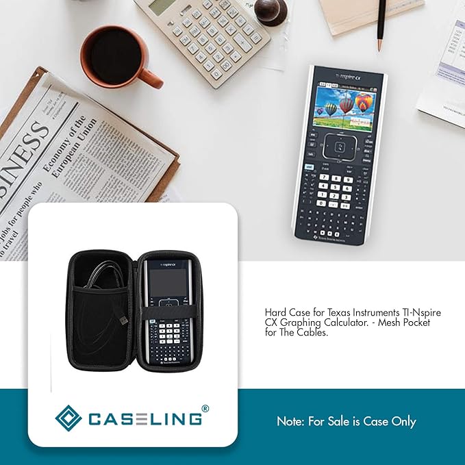 Caseling Hard Case for Texas Instruments TI Nspire CX II CAS, CX II, CX, CX CAS - Graphing Calculator Protective Carrying Case, Wrist Band, Extra Pockets for USB, Cables, Accessories