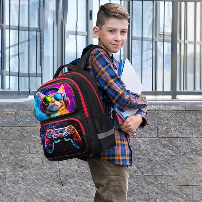 Kids Backpack for School - 17 Inch 3D Reflective Cartoon Bookbag with Dual Zippers, Ergonomic Design for Boys & Girls Ages 6-18 | Durable 600D Polyester Children's Backpack