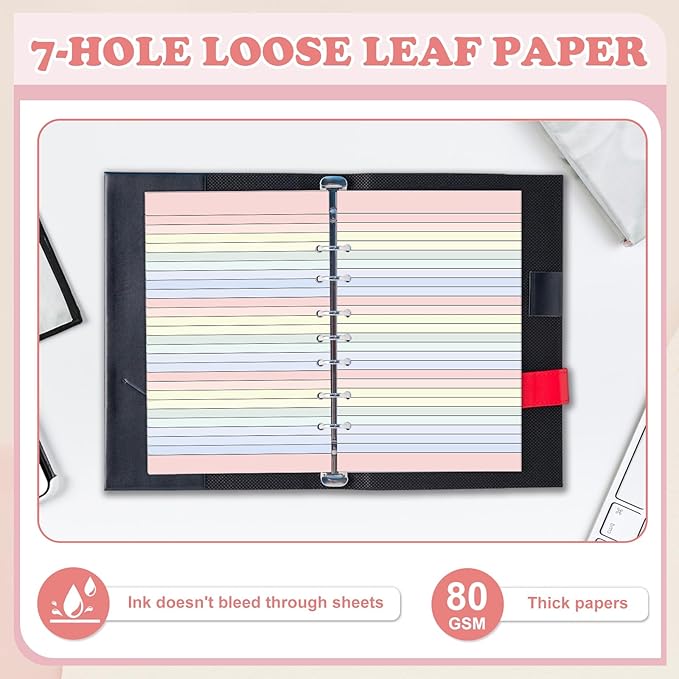 200 Sheets Colored Loose Leaf Papers 5.5 x 8.5 paper 7-Hole Lined Filler Paper College Ruled Notebook Refill Pad Pastel Colored Lined Refills Hole Punched Notebook Refills for 3 or 7 Ring Binders
