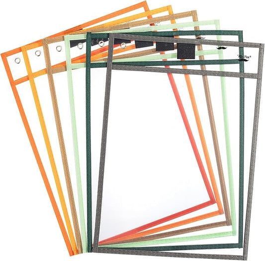 Mr. Pen- Reusable Dry Erase Pocket Sleeves, 10" x 14", 6 Pack, Colorful, Clear Plastic Paper Sleeves, Ticket Holders, Clear Plastic Sheet Protectors, Teacher, School, Classroom Supplies