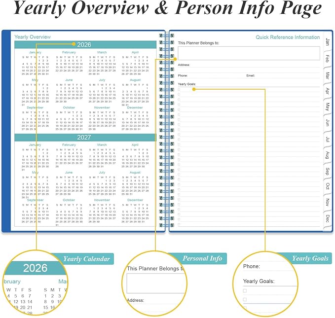 2026-2027 Monthly Planner - 18 Monthly Calendar, January 2026 - June 2027, Two Pages Per Month, 9" x11" Planner with Tabs, Strong Twin-Wire Binding, Inner Pocket, Teal