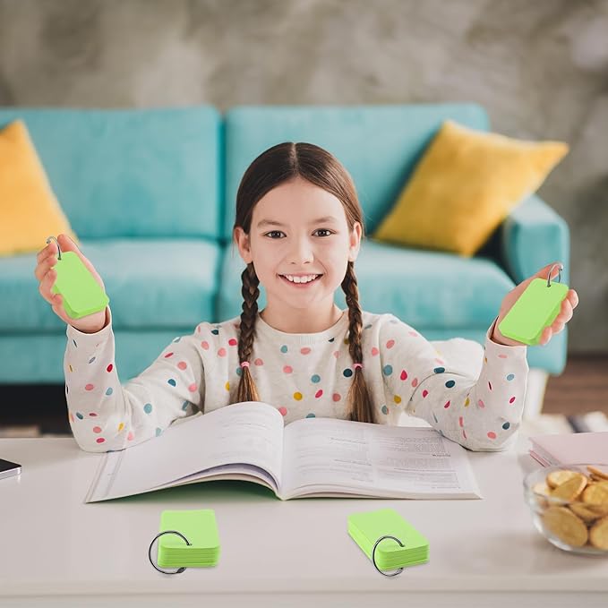 300 Pcs Index Cards with Ring, 2" x 3.5" Green Blank Flashcards for Studying, Vocabulary, Memos, Bookmark,Greetings (Green)