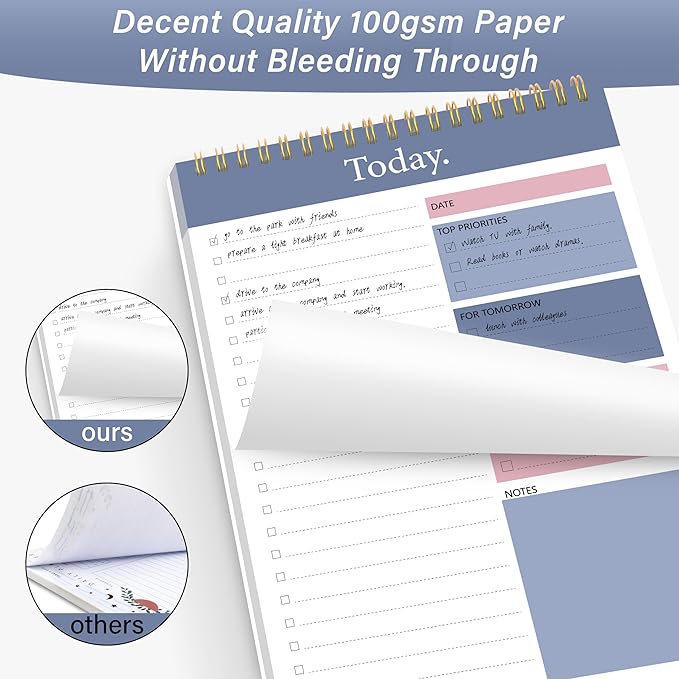 GOLDPEI To Do List Notepad - Daily Planner Notepad Undated 52 Sheets Tear Off, 6.5" x 9.8" Checklist Productivity Organizer with Hourly Schedule for Tasks