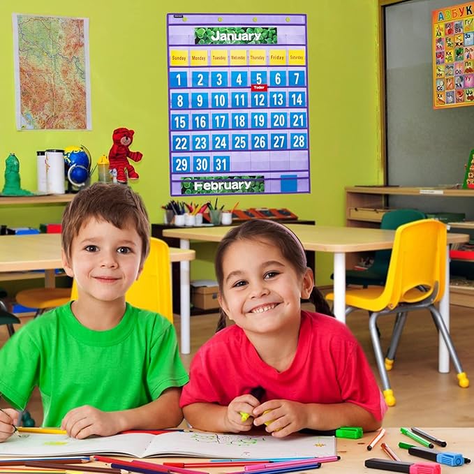Monthly Calendar Pocket Chart School Calendar Kit for Classroom Scholastic Classroom Learning Resources (Purple)