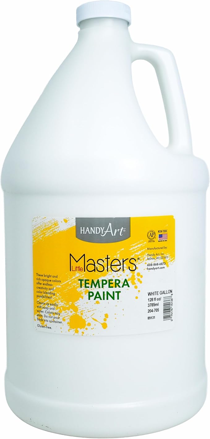 Handy Art Little Masters Tempera Paint, White, Gallon 128 oz Bottle, Bright & Mixable, High Opacity, Washable Colors for Classroom, Students, Kids, Young Artists, Safe & Non-Toxic, Made in USA