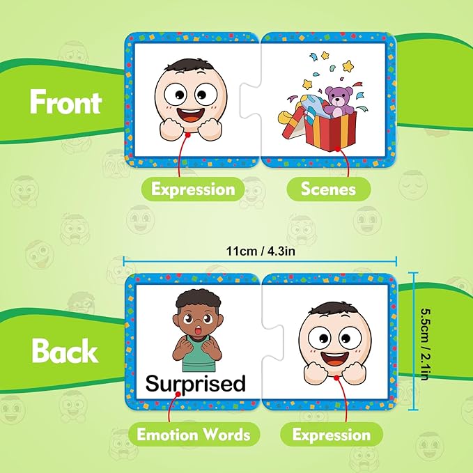Kasfalci Feelings & Emotions Puzzle Cards,Feelings Chart Toys for Kids,Social Emotional Learning Activities,Speech Therapy Games,ADHD,Autism Learning Materials,Calm Down Corner Supplies for Classroom