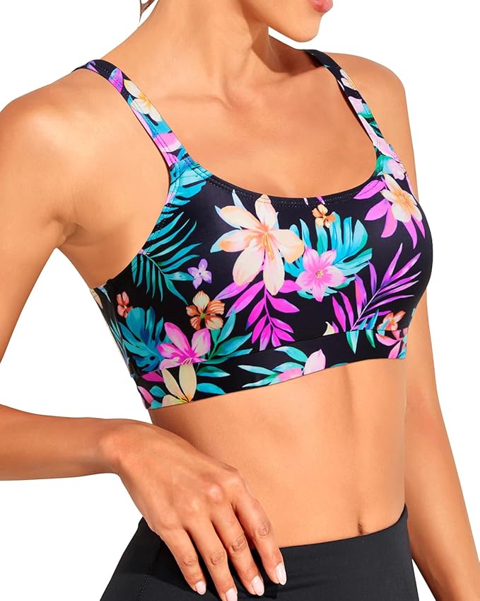 Tempt Me Women Sports Bra Bikini Tops Scoop Neck Bathing Suits Top Padded Swim Crop Tops Only