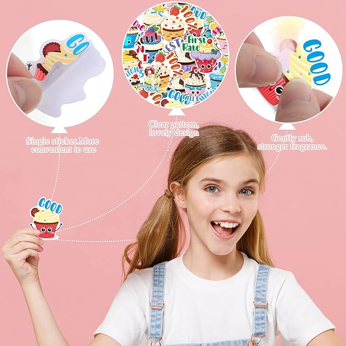 Jetec 300 Pcs Scratch and Sniff Sticker for Kids Smelly Scented Motivational Reward Stickers Teacher Incentive Positive Decal for Student Classroom Chart School Supplies(Dessert)
