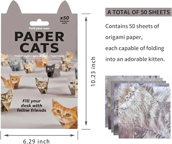 DIY Paper Cats - 50 Sheets DIY Origami Paper to Fold Cute Cat Figures, Fun Creative Art Project, Fun Craft Activity for Adults & teens，Desk Decor and Gift for Pet Lovers (Cat)