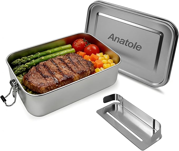 Anatole 304 Stainless Steel Bento Box 47oz 1400ml Leak-Proof Lunch Box with Removable Divider BPA Free Dishwasher Safe Food Container for Adults Office Camping Picnic Travel