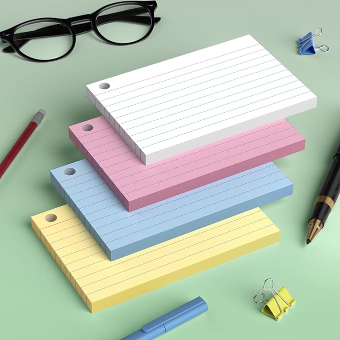 Index Cards 4x6 with Ring, 160 Sheets, Ruled Colored Flash Cards for Effective Studying and Note-Taking, Note Cards, Essential School Supplies for College & Office, Home Organization & Study Supplies