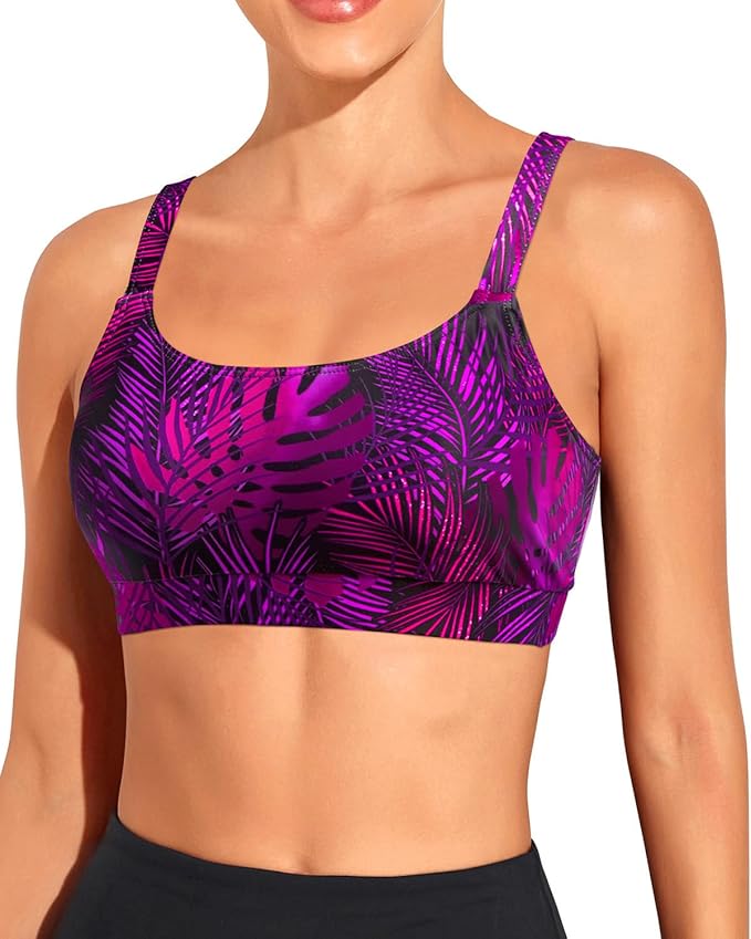 Tempt Me Women Sports Bra Bikini Tops Scoop Neck Bathing Suits Top Padded Swim Crop Tops Only