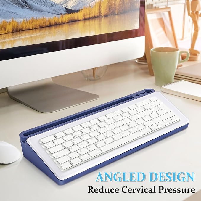 DOLLAR BOSS Glass Desk Whiteboard Small Dry Erase Board Desktop White Board with Storage Drawer Computer Keyboard Stand Desk Organizer Office Accessories School Supplies with 4 Markers 1 Eraser, Blue