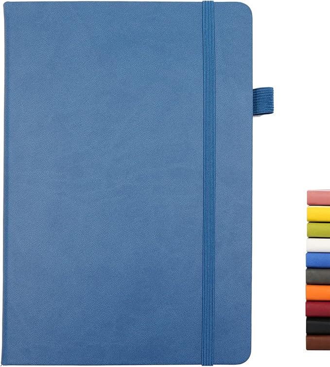 Lined Journal Notebooks with Pen Loop, Hardcover Notebook Journal for Work, 100Gsm Premium Thick Paper with Inner Pocket, Medium 5.7"x8.4", （Green-Blue, Ruled）