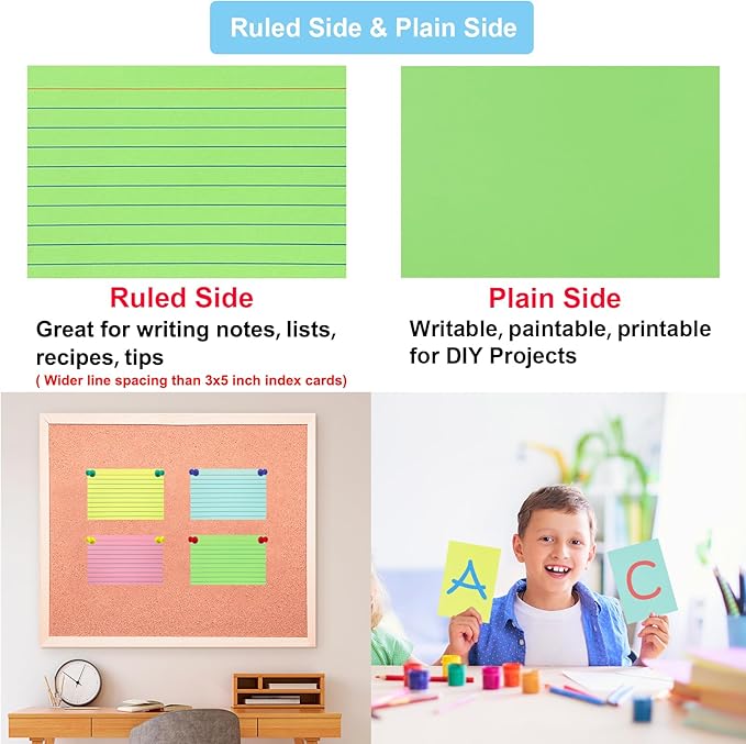 Colored Index Cards 4x6 Ruled, 160 Sheets Flash Cards for Studying, Notecards Recipe Cards 4x6 with Lined Plain Sides, Colorful Flashcards for School Office Home (4 Colors, 40 Sheets per Color)