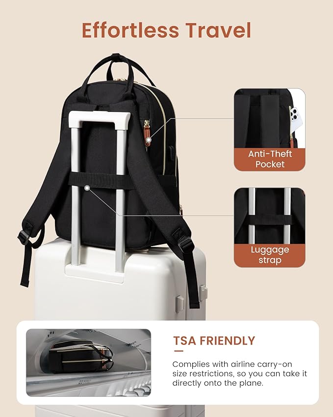 LOVEVOOK Laptop Backpack Women with USB Port Design,18.4 inch Waterproof Work Travel Backpack Computer Laptop Bag,Cute College Nurse Teacher Backpack Purse,Gifts for Women & Men,Beige-Black-Brown
