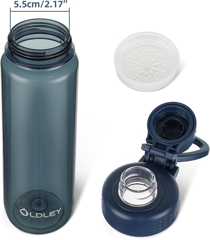 OLDLEY 32 oz Water Bottle, Sports Tritan Water Bottle with Carry Handle and Spout Lid, Leakproof & BPA Free Large Water Bottles for Home,Travel, School, Outdoors, Gym,Ink Blue