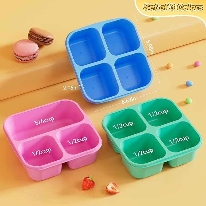 Canfanni 6 Pcs Snack Box Container Set, Reusable 3&4 Compartment Meal Prep Snack Containers for Adults Kids Toddler, BPA-Free Divided Lunchable Container for School, Work and Travel (Transparent Lids)