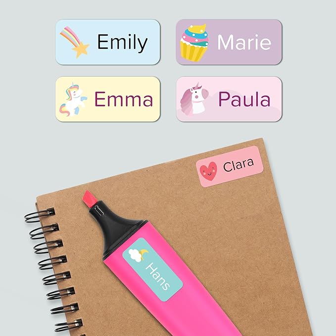 Name Labels for Kids (120 pcs) - Custom Waterproof Stickers for Daycare, Office and School Supplies (Unicorn)