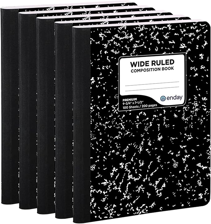 Enday Composition Notebook Wide Ruled (5 Pack) Hard Cover Marble Composition Notebook, 100 Sheets