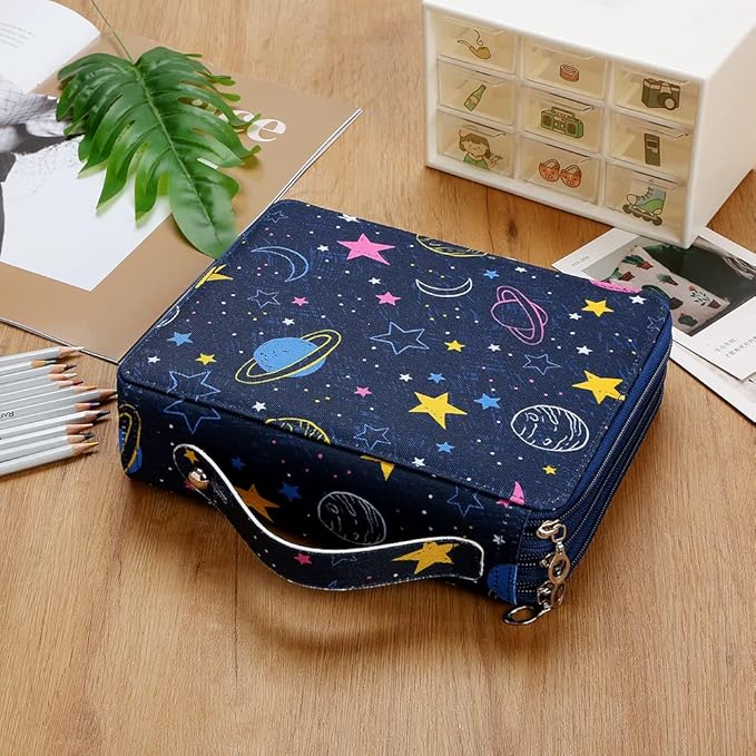 Portable Colored 120 Slots Pencil case Organizer with Printing Pattern for Watercolor Pens or Markers, Pencil Case Organizer for Artist