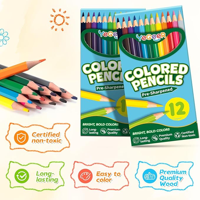 YEGEER Colored Pencils Bulk, 12 Assorted Colors, 100 Packs Pre-sharpened Coloring Pencils Set for Kids and Adult, Teachers Essential Classroom Prizes, Back to School Supplies (1200)