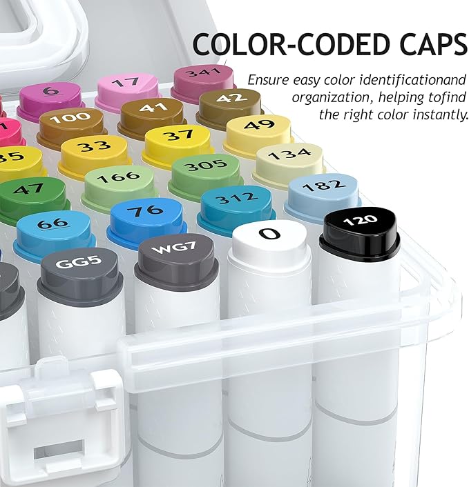 Alcohol Markers, 48 Colors Dual Tip Art Coloring Markers for Adult Coloring Books, Drawing, Sketching, Painting Supplies, Alcohol Based with Carrying Case