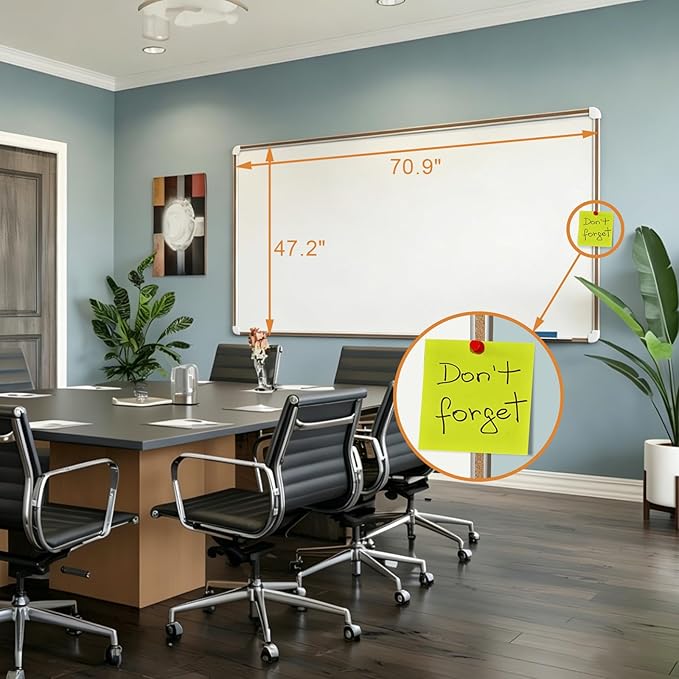 Large Magnetic White Board for Wall,Aluminum & Cork Strip Frame Whiteboard for Office,Presentation Dry Erase Board Wall Mount,Large Whiteboard for School Classroom Huge Whiteboards (72" W x 48" H)