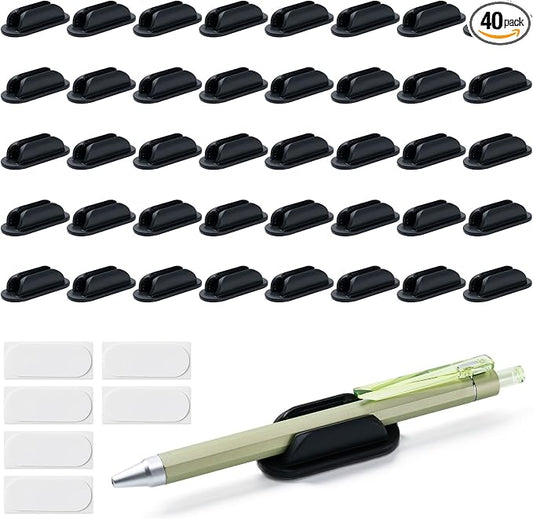 40 Pack Adhesive Pencil Holders for Desk,Silicone Flexible Pen Holder for Wall, Office, School,Home,Classroom Must Haves,Teacher Supplies Accessories,Desk Organizer,Art Supply,Small Gift(40, Black)