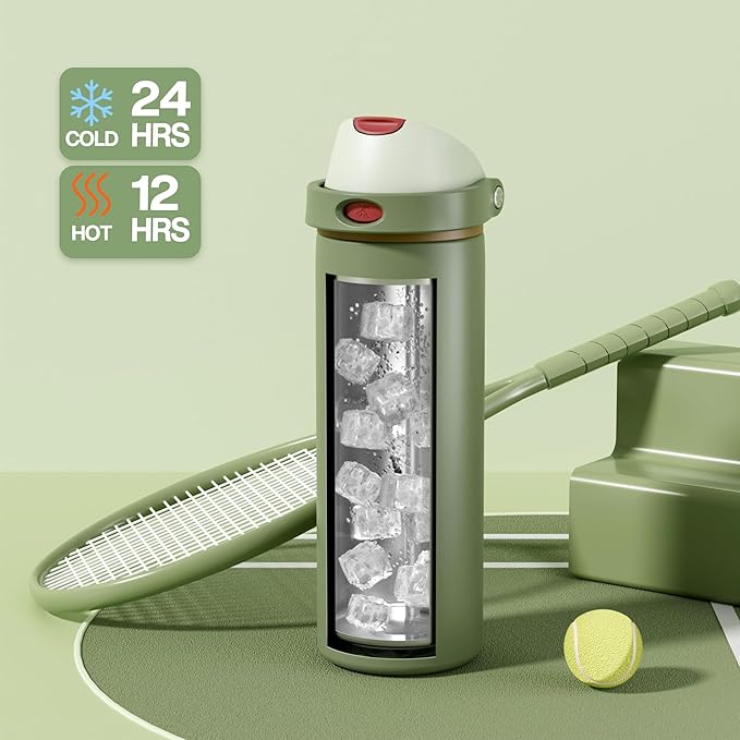 POWCAN 24 oz Insulated Water Bottle for Men: 2-in-1 Push-Button Spout & Quick-Flip Straw, Leakproof, Cold 24Hrs, Fits Car Cup Holder, Stainless Sports Bottle for Travel, Camping, Gift (Hunter Crest)