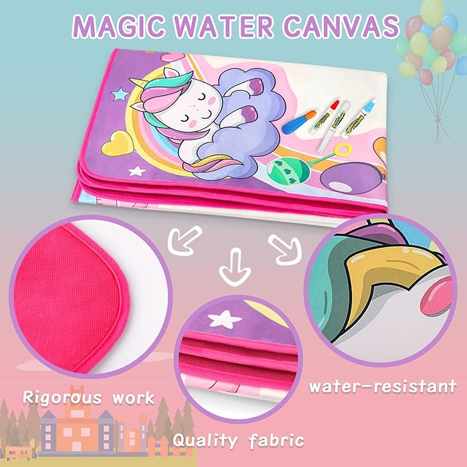 Water Doodle Mat- Kids Painting Writing Doodle Board Toy - Color Drawing Mat Bring Magic Pens Educational Toys for Age 2 3 4 5 6 7 8 9 Year Old Girls Boys Toddler Present