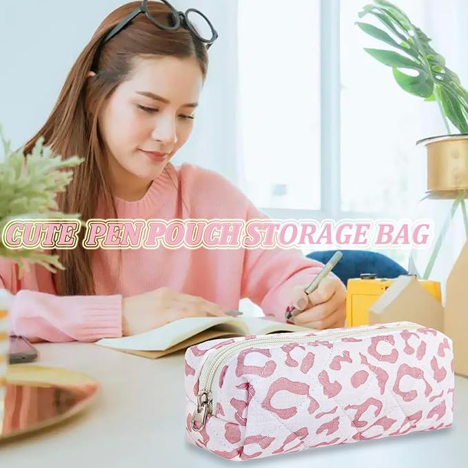 Pencil Pouch Cute Pencil Case Office Storage Bag Holder Box Organizer Aesthetic Bow Flower Pattern Makeup Pouch Cosmetic Bag for Women Girls