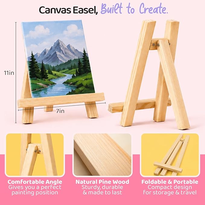 Chalkola Acrylic Paint Set for Adults & Kids - 56 Pcs Canvas Painting Kit with 32 Paints (22ml), 10 Brushes, 10 Canvases, Tabletop Easel, Palette, Knife - Professional Craft & Art Painting Supplies