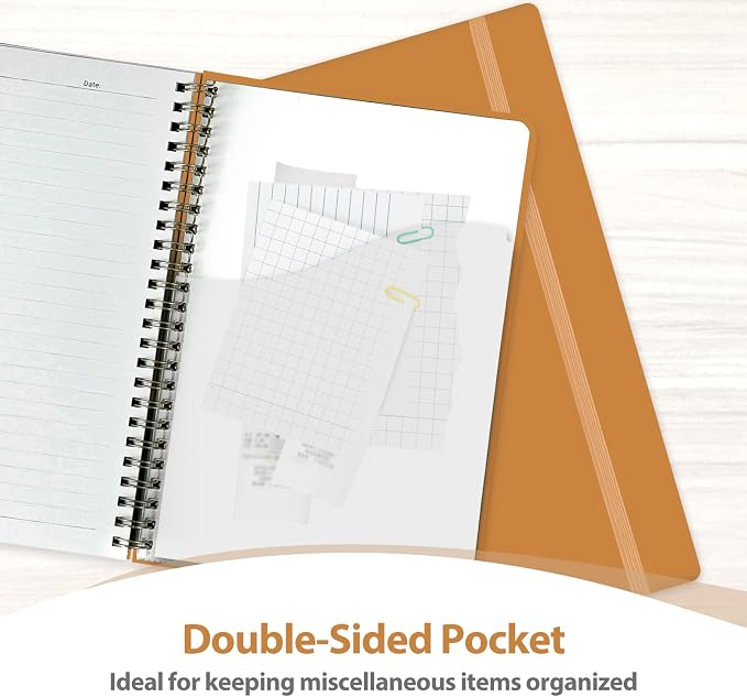 A5 Lined Spiral Journal Notebook, 146 Pages Hardcover Notebook with 100 GSM Thick Paper, Inner Pocket & Elastic Closure, 5.7" x 7.9", Notebooks for Work, School, College, Office, Journaling & Note Taking