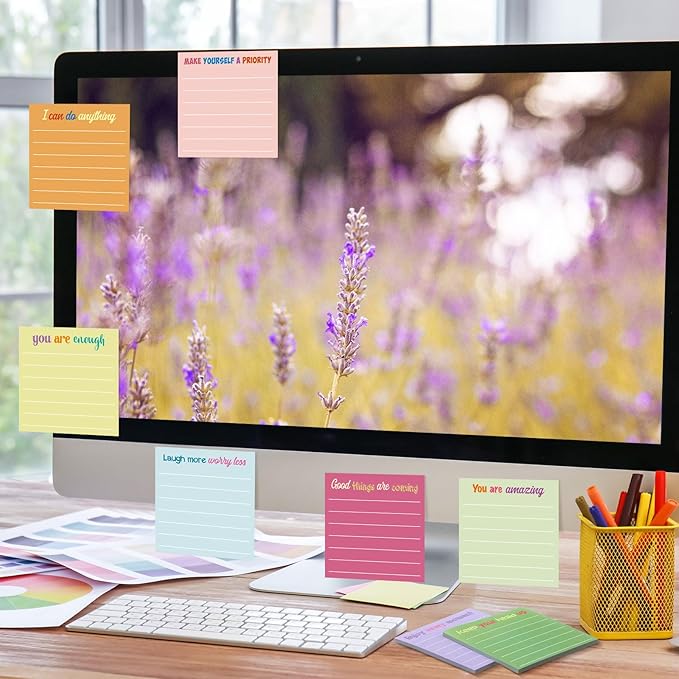Yinder 24 Pcs Inspirational Sticky Notes Cute Motivational Sticky Notes Pad End of Year Employee Appreciation Gifts Bulk for Teacher Nurse Coworkers Office Supplies 3 x 3'' (Inspire,Macaron)