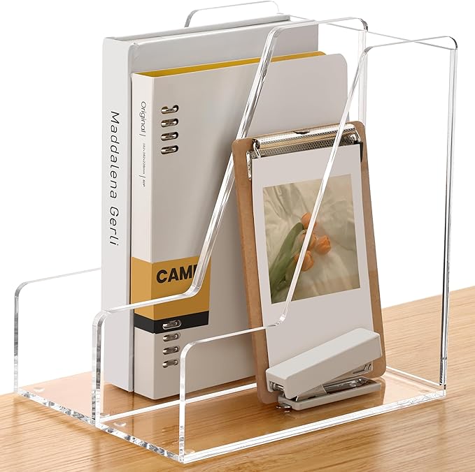SANRUI 2-Pack Acrylic Magazine File Holder Desk Organizer Magazine Rack, Clear, Vertical File Sorter Holders, 9.45" D x 3.54" W x 10.24" H