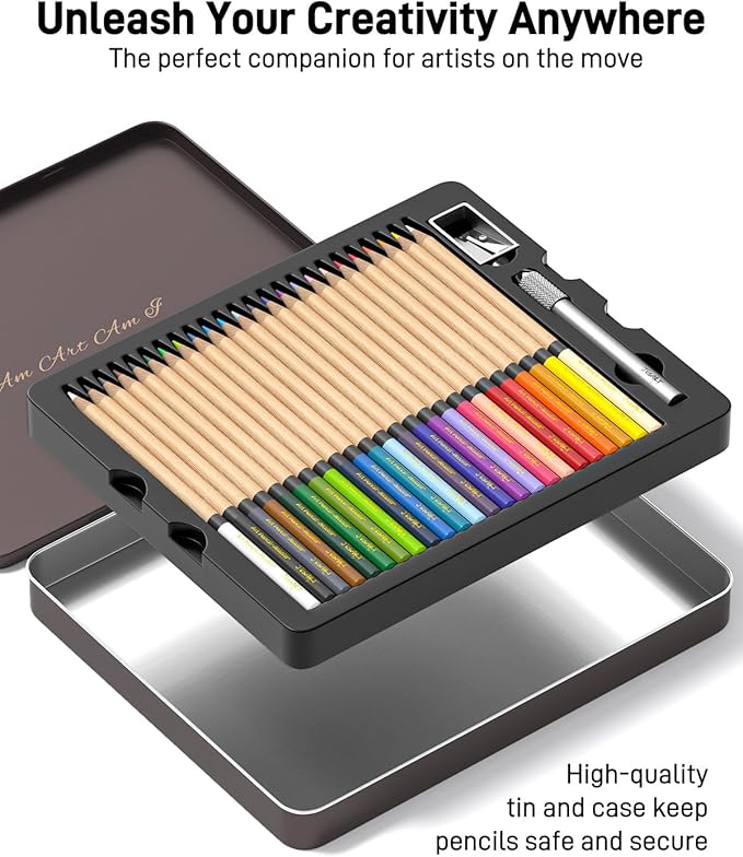 JusArt 24 Oil-Based Colored Pencils – Soft Core, Durable, Vibrant & Ultra-Smooth. Ideal for Adult Coloring, Portrait, Sketching, Landscape. Professional Drawing Pencils for Artists, Adults & Beginners