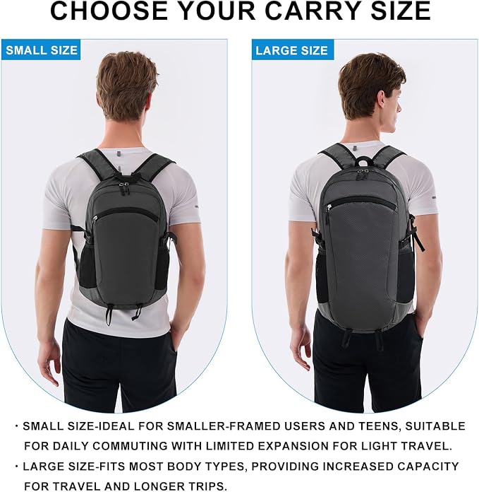 Lightweight Hiking Backpack 30L Packable Foldable Daypack Collapsible Travel Bag Water-Resistant for Women Men (Gray)