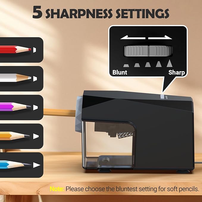 AFMAT Electric Pencil Sharpener, Fast & Hands-Free, 10K+ Uses, 5 Nibs, Fully Automatic Pencil Sharpener for Classroom, Heavy Duty Sharpeners for No.2/Jumbo/Colored Pencils (φ6.5-10.5mm) US Plug(120V)