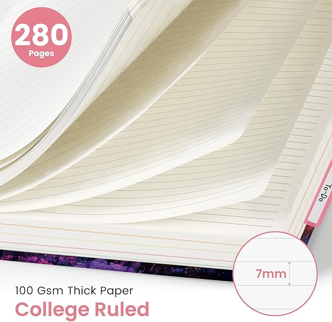 Large Spiral Lined Notebooks for Work with Removable Dividers & Tabs, 8.5"x11" Pretty Hardcover 5 Subject Notebook Journal for Women, College Ruled, for Study & Office, 280 Pages, Prairie Run